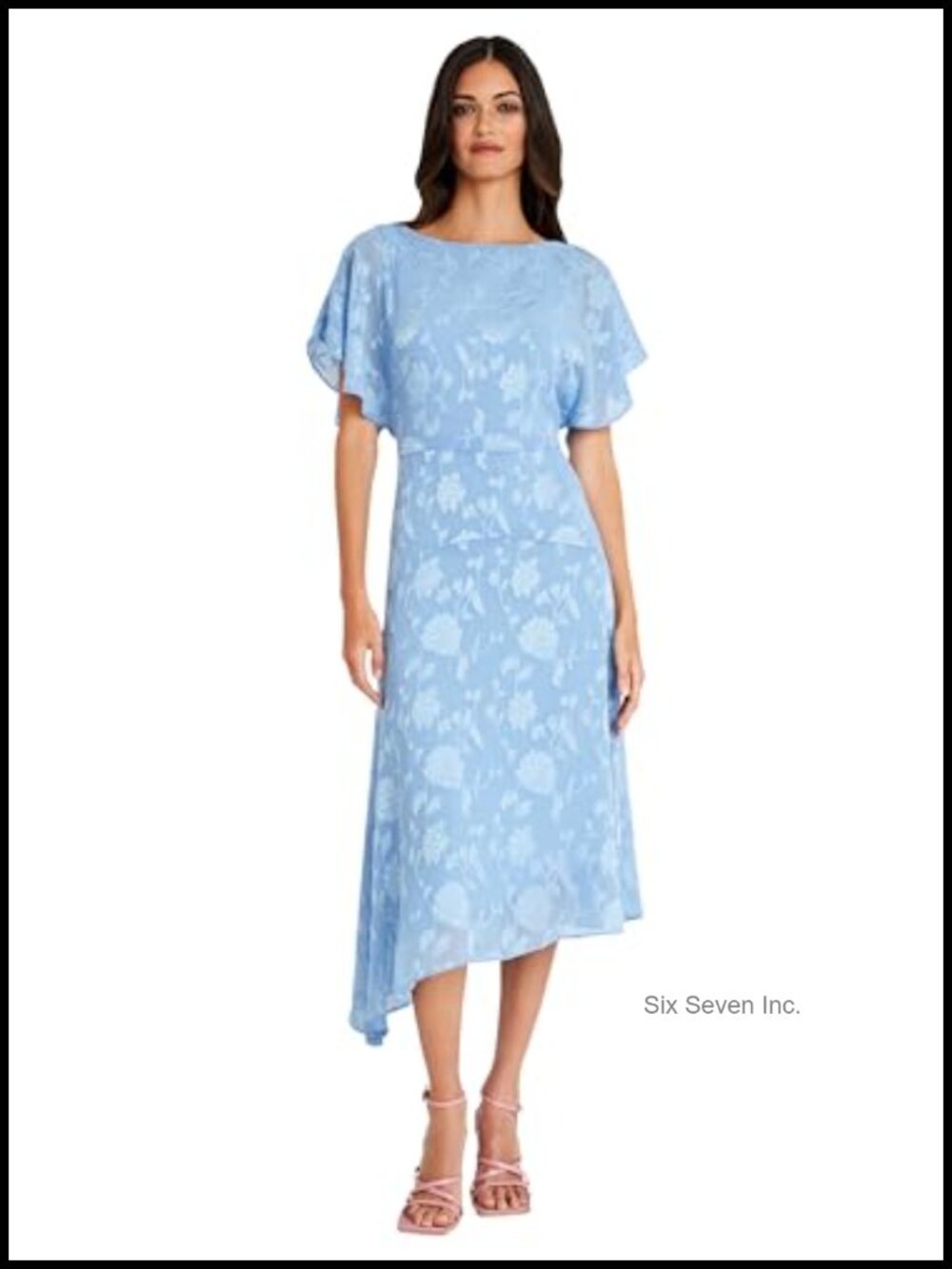 Flutter Sleeve Burnout Midi Dress Women Semi Formal Wedding Guest